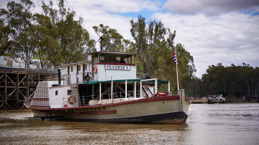 Paddle Steamer of the Murray River, PS Pevensy, departing Echuca Wharf, by Excitations.photography.
